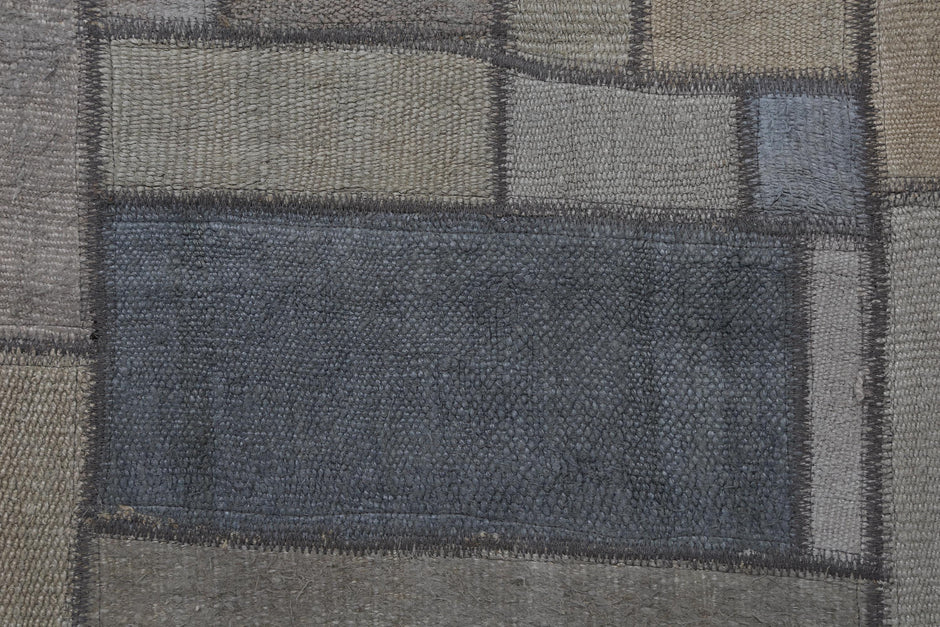 2x8 Vintage Hemp Patchwork Runner Rug, Handmade Turkish Hallway Rug, Neutral Gray Patchwork Carpet, One of a Kind