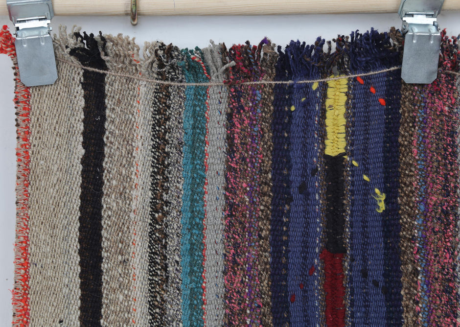 3x9 Vintage Flatweave Runner Rug, Multicolor Striped Turkish Hallway Rug, Handmade Wool Cotton Long Runner