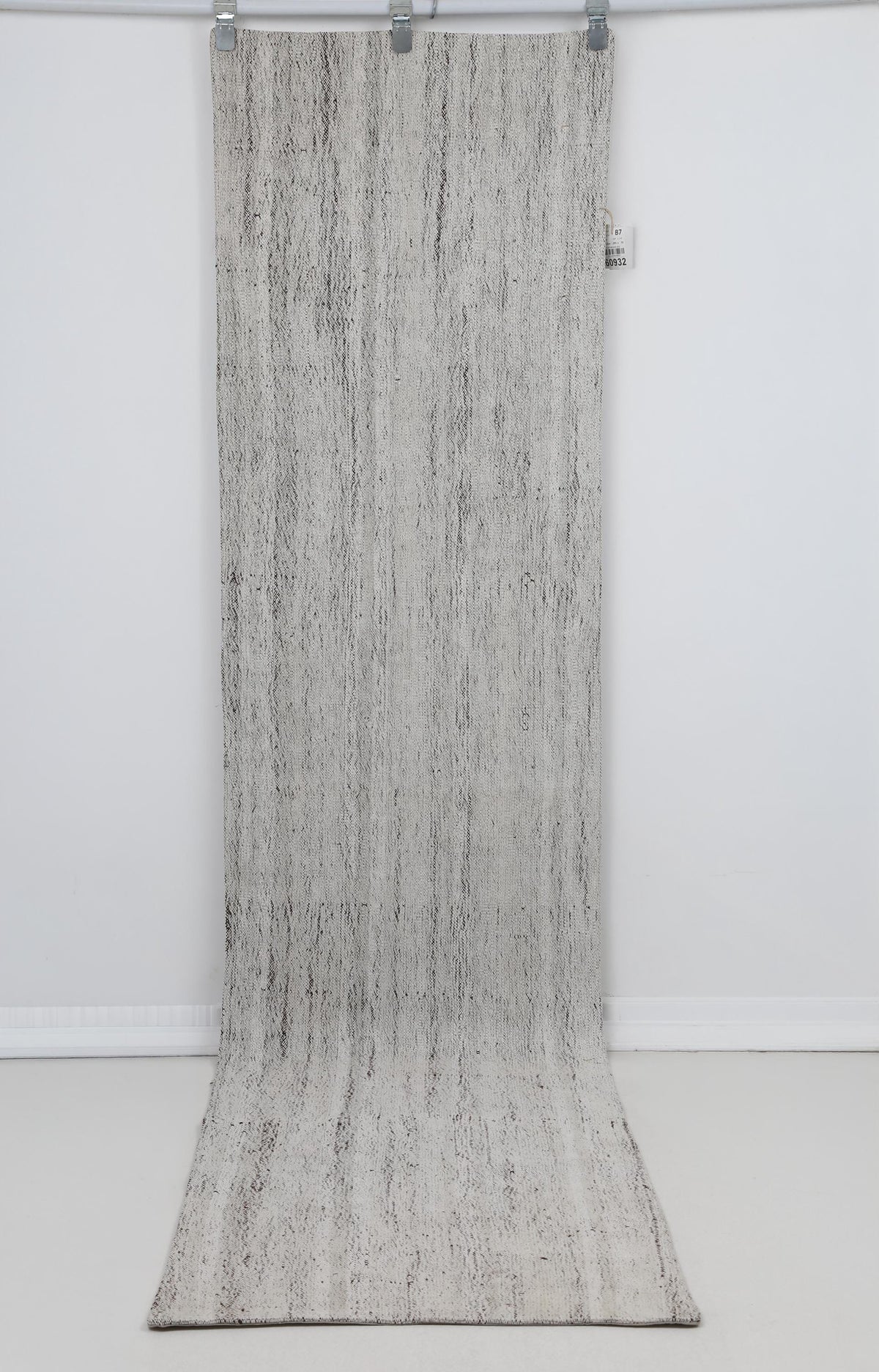 3x10 Vintage Turkish Flatweave Runner Rug, Minimalist Black and White Wool Hallway Rug, Handmade Long Kilim