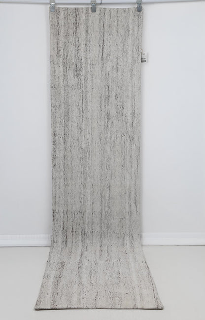 3x10 Vintage Turkish Flatweave Runner Rug, Minimalist Black and White Wool Hallway Rug, Handmade Long Kilim