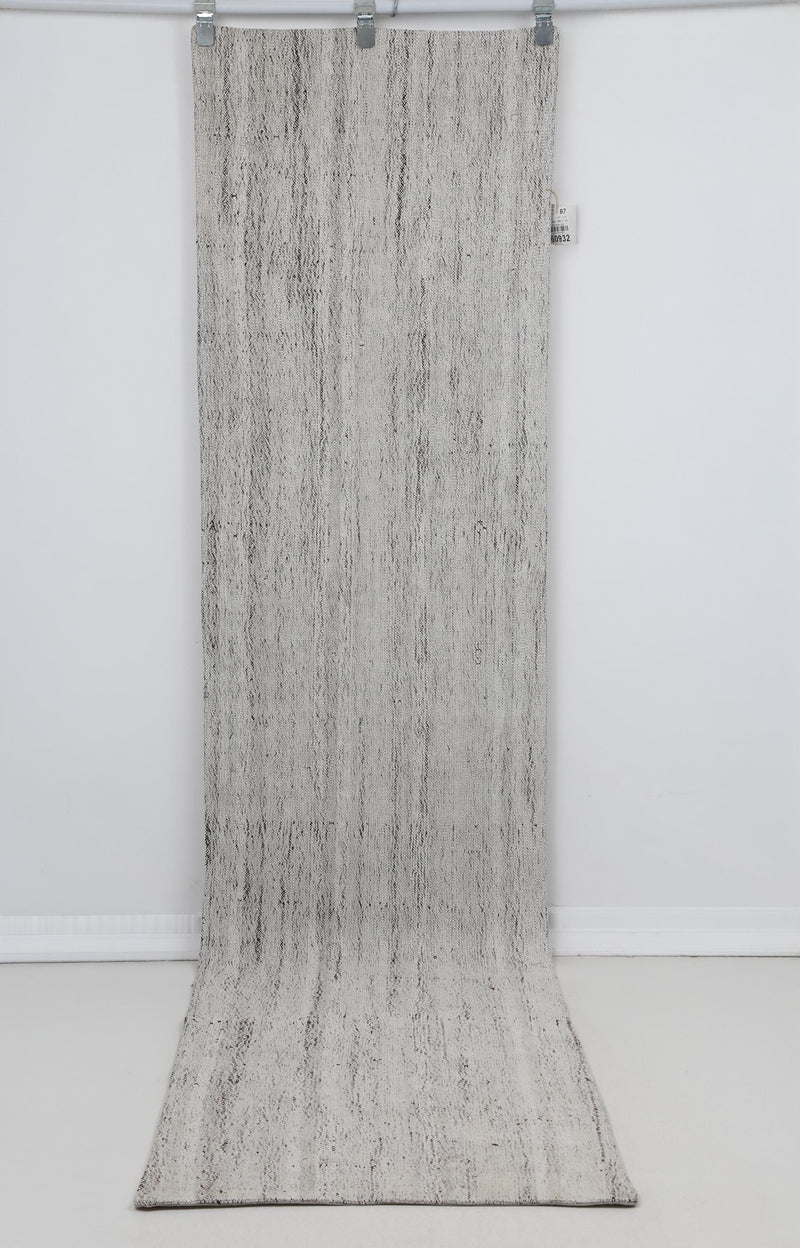 3x10 Vintage Turkish Flatweave Runner Rug, Minimalist Black and White Wool Hallway Rug, Handmade Long Kilim
