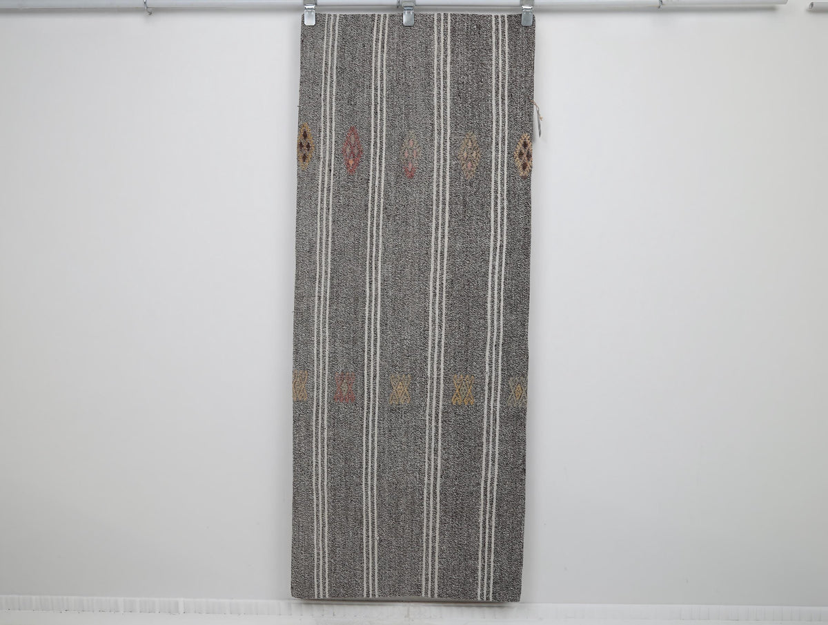 2x6 Vintage Turkish Flatweave Runner Rug, Handmade Wool Hallway Rug, Gray Striped Kilim Runner, Minimalist Entryway Carpet