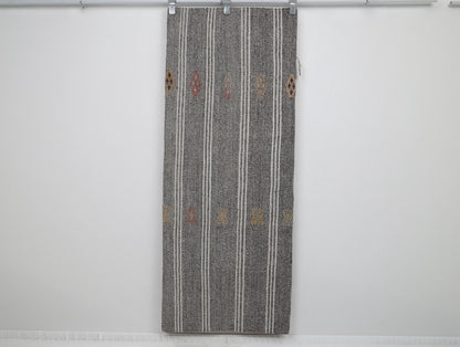2x6 Vintage Turkish Flatweave Runner Rug, Handmade Wool Hallway Rug, Gray Striped Kilim Runner, Minimalist Entryway Carpet
