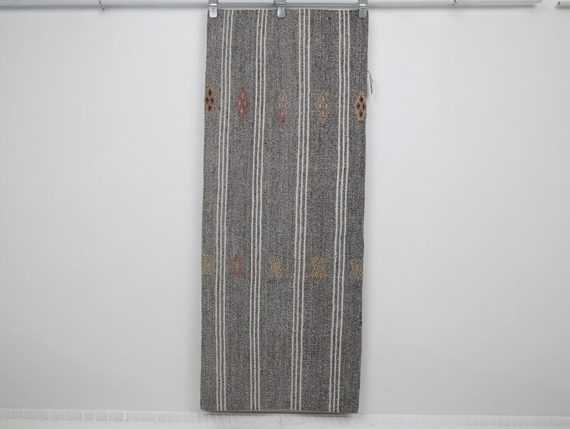 2x6 Vintage Turkish Flatweave Runner Rug, Handmade Wool Hallway Rug, Gray Striped Kilim Runner, Minimalist Entryway Carpet