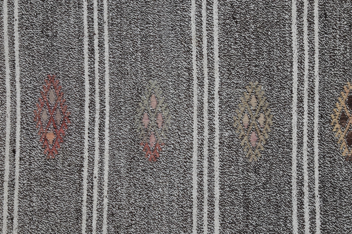 2x6 Vintage Turkish Flatweave Runner Rug, Handmade Wool Hallway Rug, Gray Striped Kilim Runner, Minimalist Entryway Carpet