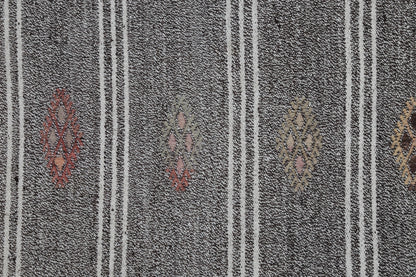 2x6 Vintage Turkish Flatweave Runner Rug, Handmade Wool Hallway Rug, Gray Striped Kilim Runner, Minimalist Entryway Carpet