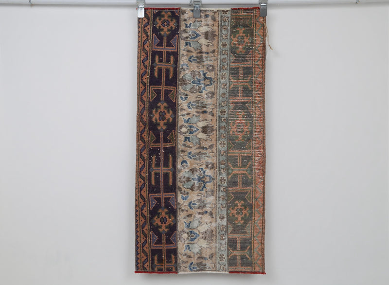 2x4 Vintage Turkish Patchwork Rug, Handmade Small Runner Rug, Multicolor Cotton Wool Entryway Rug