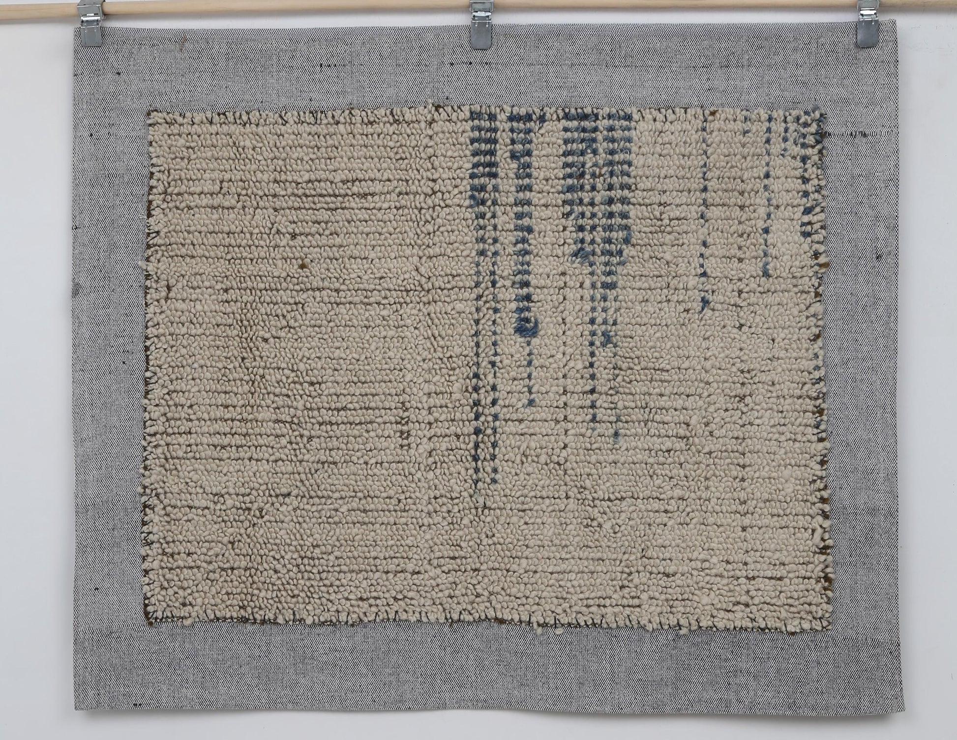 3x4 Vintage Turkish Tapestry Rug, Handmade Wool Wall Hanging, Beige Blue Textile Art