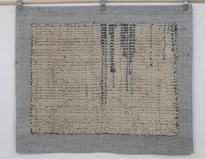 Vintage Turkish Tapestry Rug, Beige Blue Textured Wall Hanging (3'5" x 4'1")