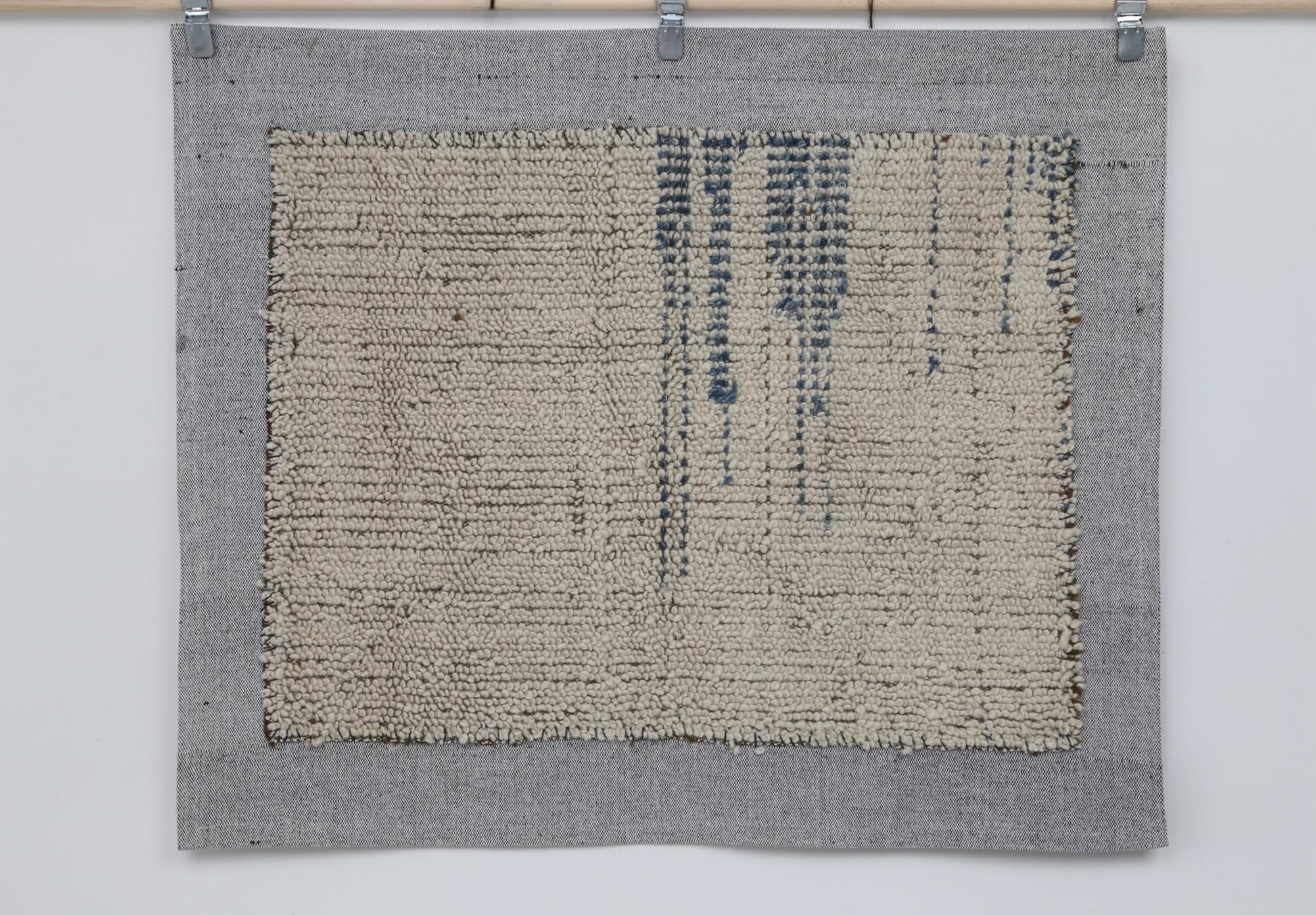 3x4 Vintage Turkish Tapestry Rug, Handmade Wool Wall Hanging, Beige Blue Textile Art