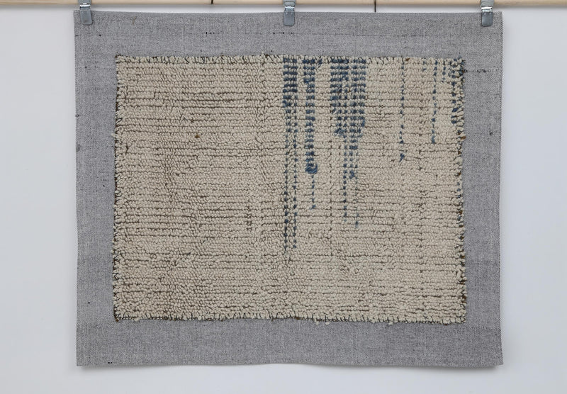 Vintage Turkish Tapestry Rug, Beige Blue Textured Wall Hanging (3'5" x 4'1") - photo 1 of 9