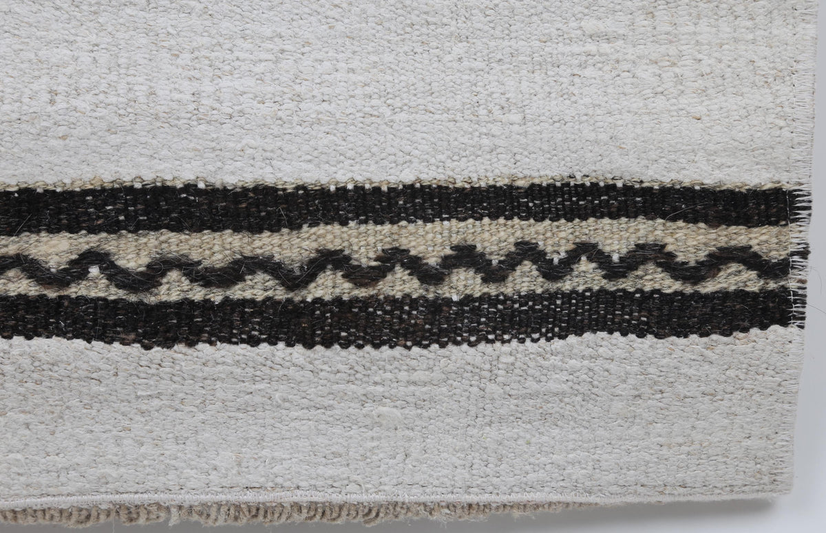 2x4 Vintage Hemp Runner Rug, White and Black Striped Turkish Rug, Handmade Minimalist Entryway Rug