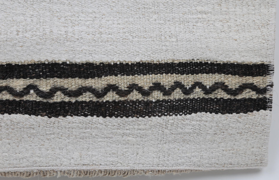 2x4 Vintage Hemp Runner Rug, White and Black Striped Turkish Rug, Handmade Minimalist Entryway Rug