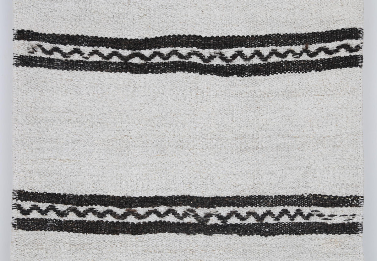 2x4 Vintage Hemp Runner Rug, White and Black Striped Turkish Rug, Handmade Minimalist Entryway Rug