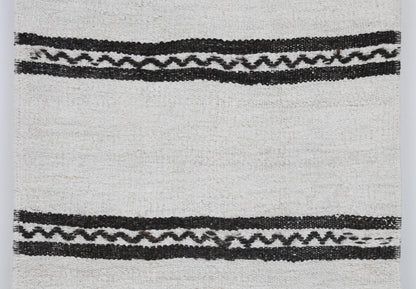 2x4 Vintage Hemp Runner Rug, White and Black Striped Turkish Rug, Handmade Minimalist Entryway Rug