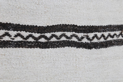 2x4 Vintage Hemp Runner Rug, White and Black Striped Turkish Rug, Handmade Minimalist Entryway Rug