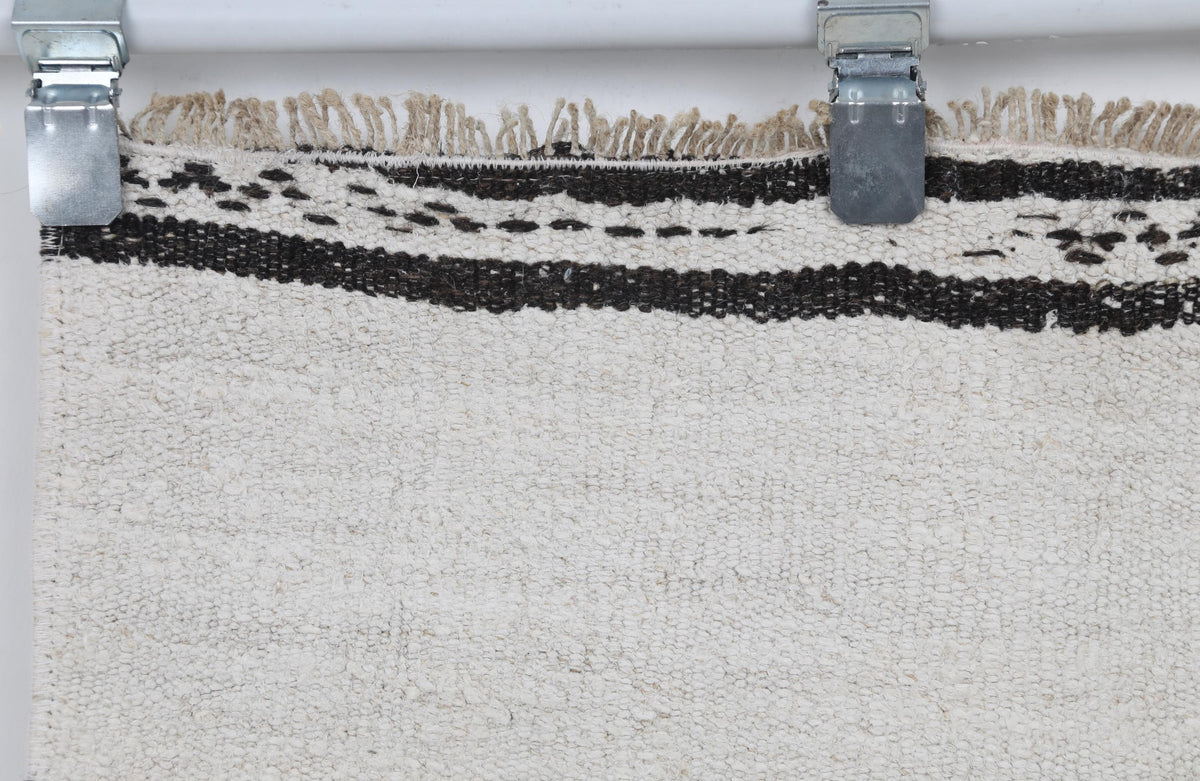 2x4 Vintage Hemp Runner Rug, White and Black Striped Turkish Rug, Handmade Minimalist Entryway Rug