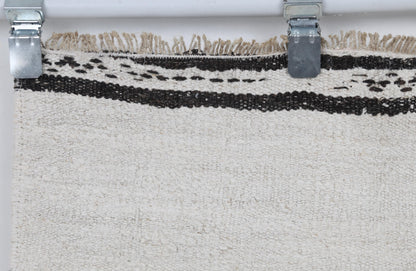 2x4 Vintage Hemp Runner Rug, White and Black Striped Turkish Rug, Handmade Minimalist Entryway Rug