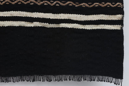 2x4 Vintage Turkish Kilim Doormat, Black Striped Wool Runner Rug, Handmade Entryway Accent Rug