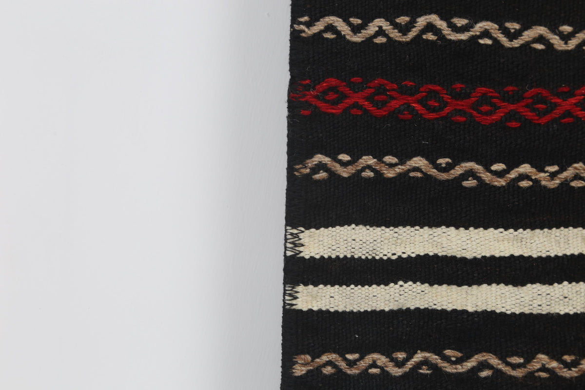 2x4 Vintage Turkish Kilim Doormat, Black Striped Wool Runner Rug, Handmade Entryway Accent Rug
