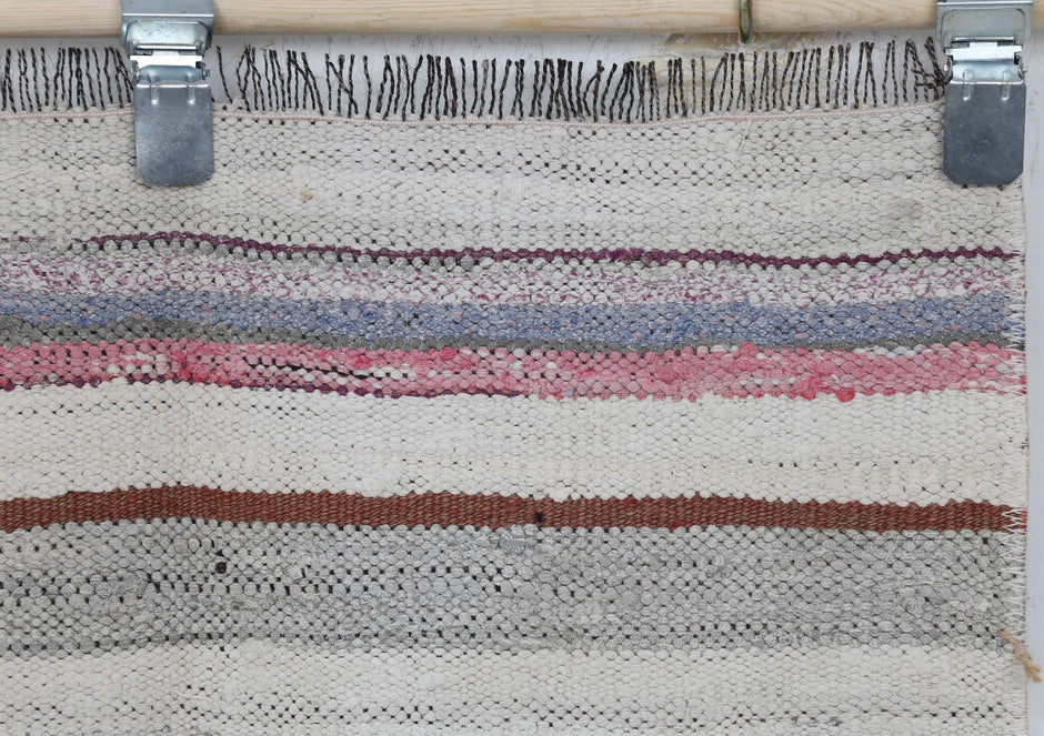 3x9 Vintage Turkish Kilim Runner Rug, Multicolor Striped Flatweave Hallway Rug, Handmade Wool Cotton Decor