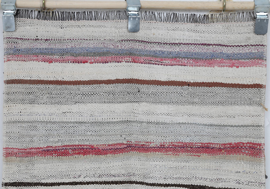 3x9 Vintage Turkish Kilim Runner Rug, Multicolor Striped Flatweave Hallway Rug, Handmade Wool Cotton Decor