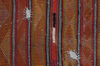 Vintage Turkish Tapestry Rug, Red Orange Striped Wall Hanging (3'6" x 4'1") - photo 7 of 10