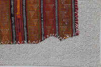 Vintage Turkish Tapestry Rug, Red Orange Striped Wall Hanging (3'6" x 4'1") - photo 9 of 10