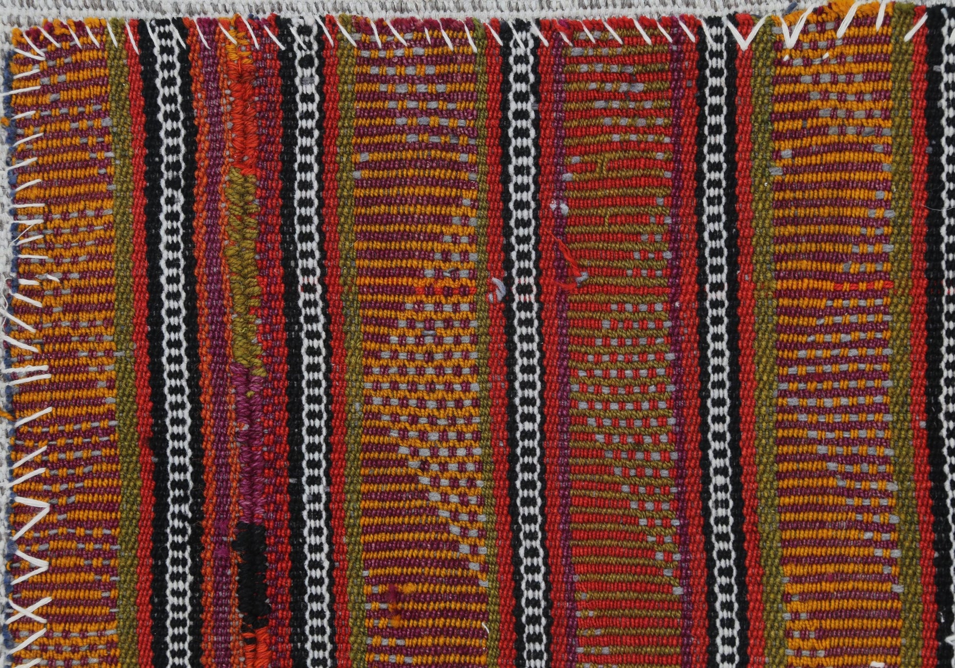 3x4 Vintage Turkish Red Striped Tapestry Rug, Handwoven Wool Wall Hanging, Rustic Textile Art