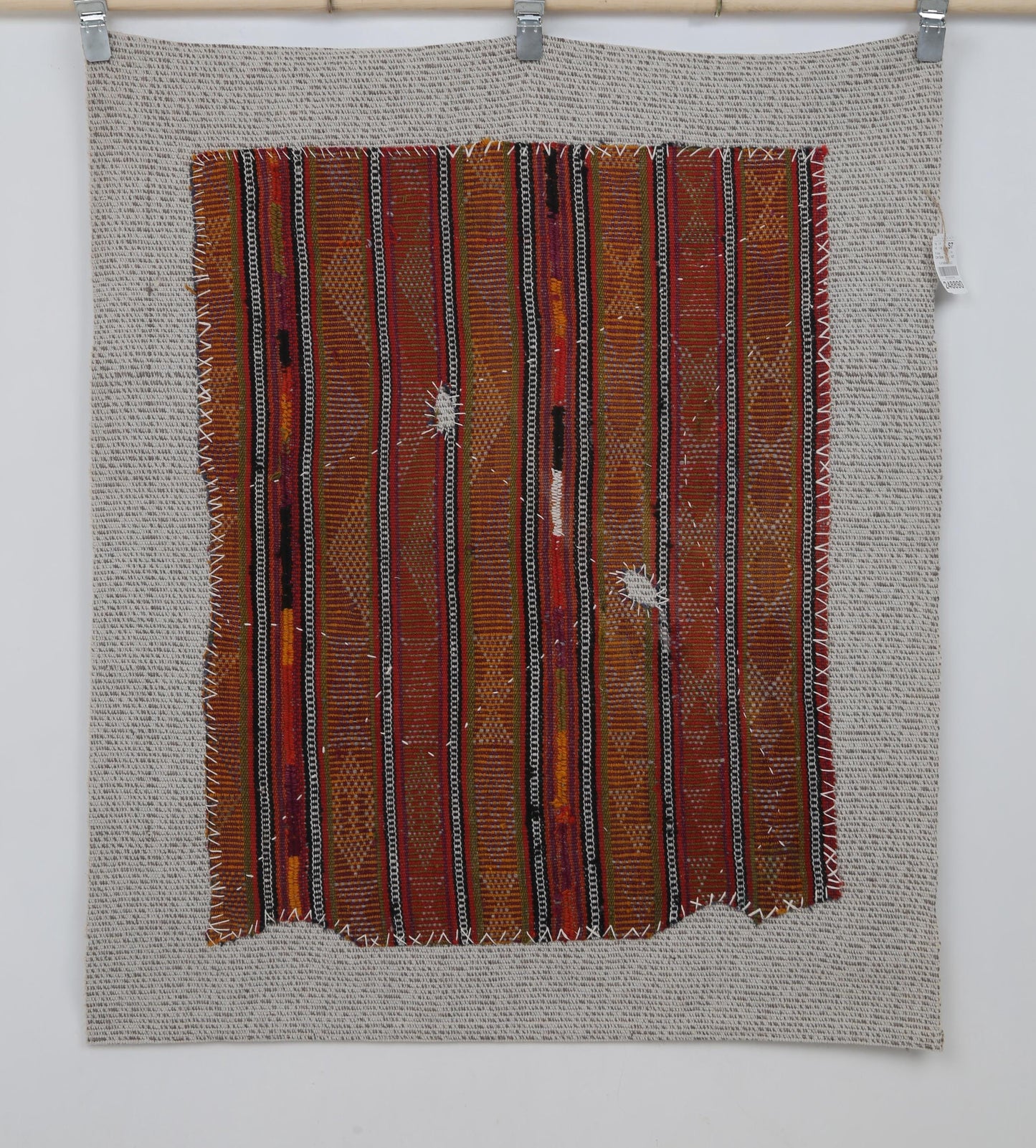 3x4 Vintage Turkish Red Striped Tapestry Rug, Handwoven Wool Wall Hanging, Rustic Textile Art