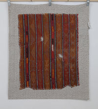 Vintage Turkish Tapestry Rug, Red Orange Striped Wall Hanging (3'6" x 4'1") - photo 2 of 10