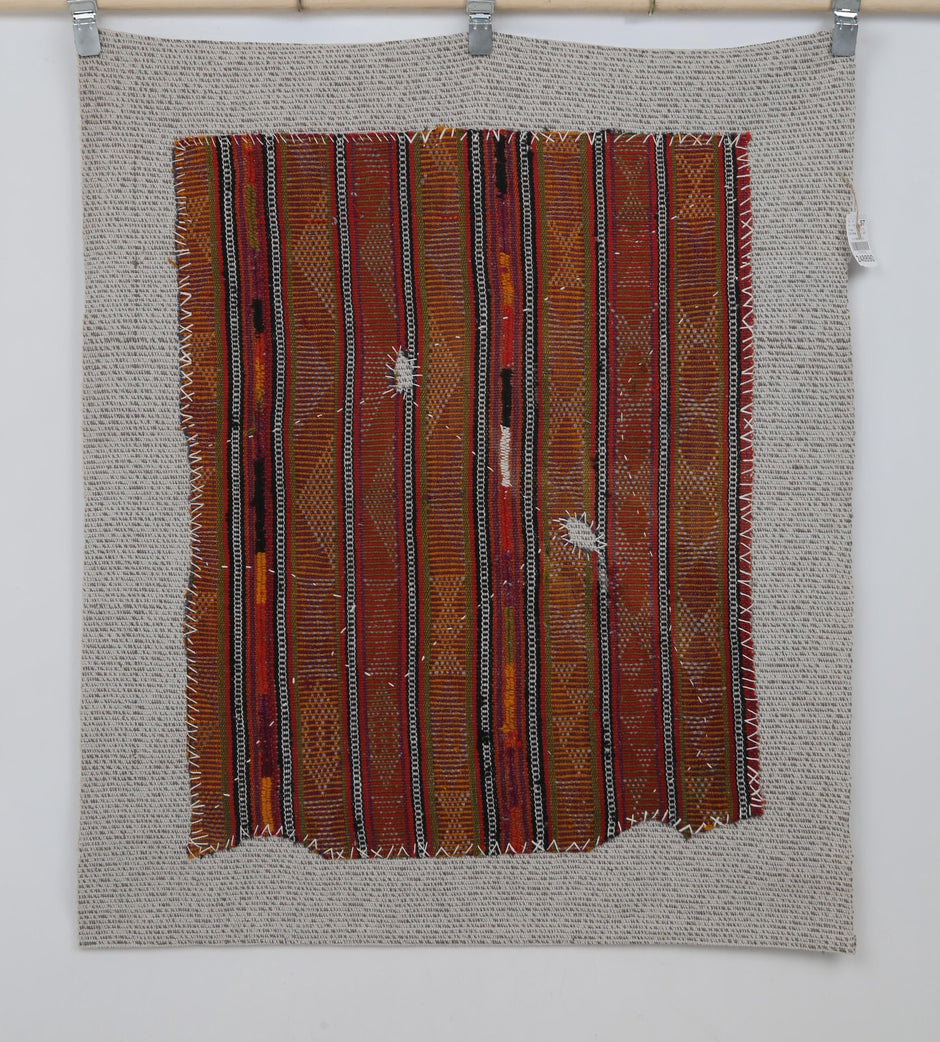 3x4 Vintage Turkish Red Striped Tapestry Rug, Handwoven Wool Wall Hanging, Rustic Textile Art