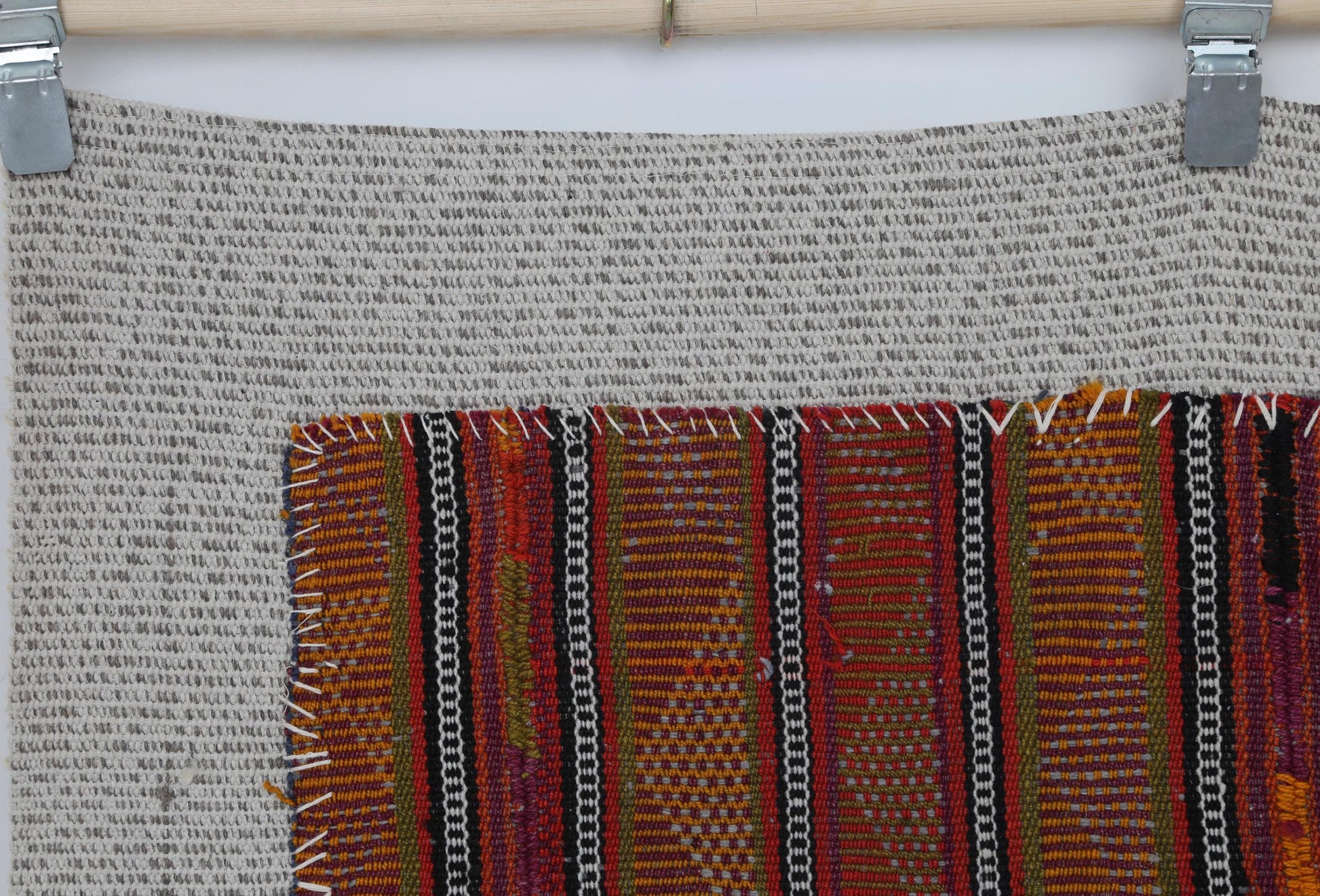3x4 Vintage Turkish Red Striped Tapestry Rug, Handwoven Wool Wall Hanging, Rustic Textile Art