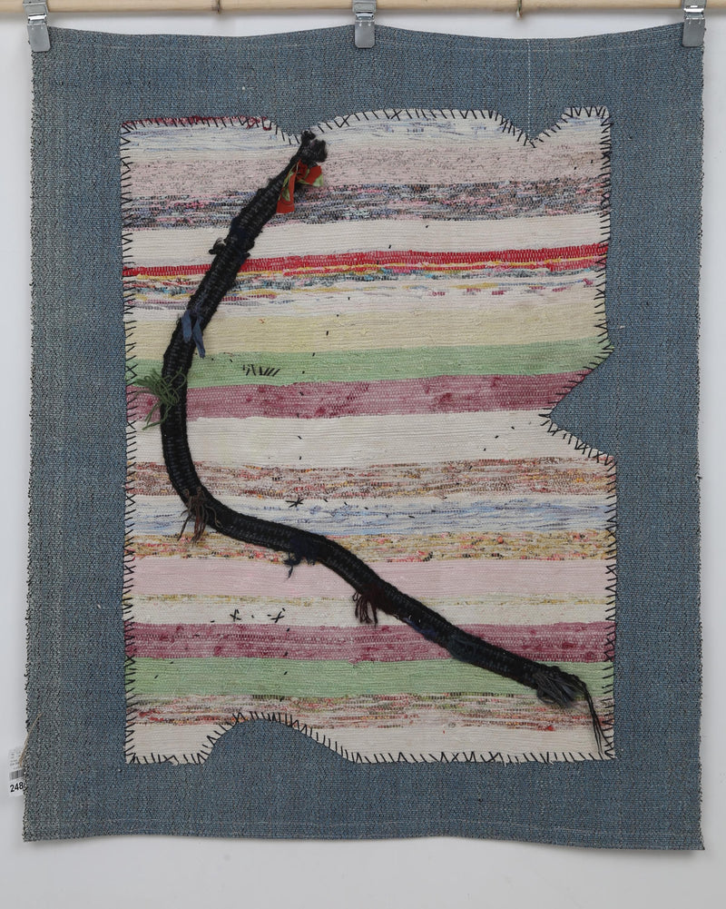 Vintage Turkish Tapestry Rug, Blue Multicolor Striped (3'6" x 4'2")
