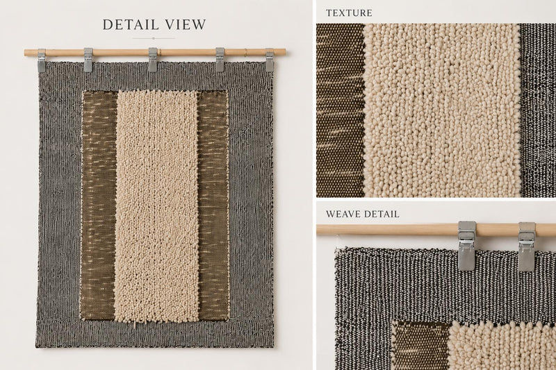 Vintage Turkish Tapestry Rug, Beige Brown Color Block, Wool Wall Hanging (2'9" x 3'5") No. 248842-2 - photo 1 of 5