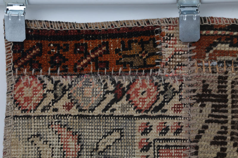 2x4 Vintage Turkish Patchwork Rug, Multicolor Wool Cotton Accent Rug, Handmade Small Area Rug