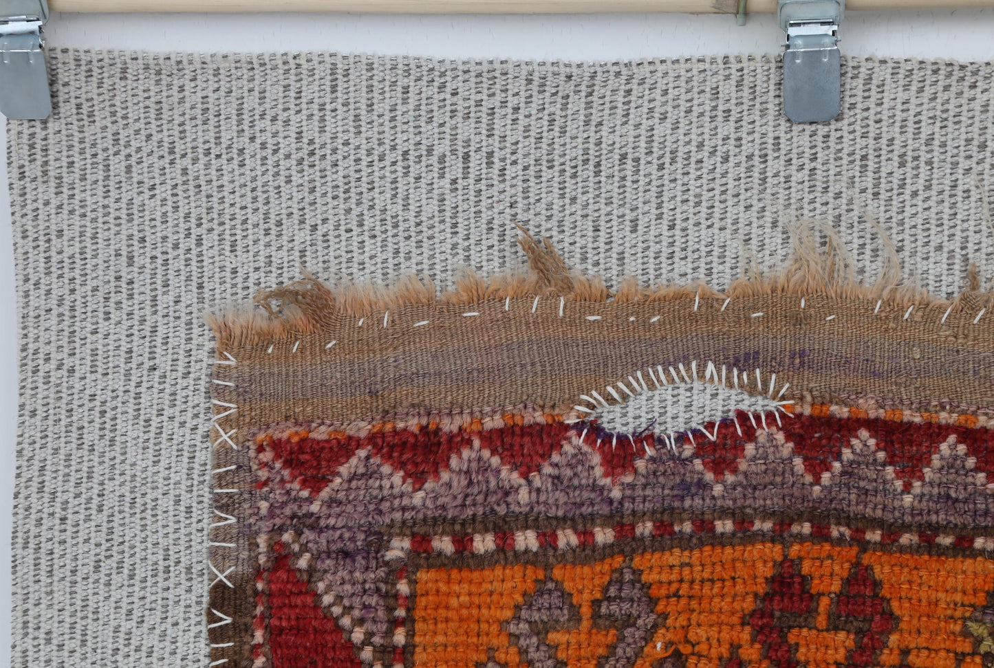 3x4 Vintage Turkish Tapestry Rug, Red Orange Tribal Wall Hanging, Handmade Wool Cotton Textile Art