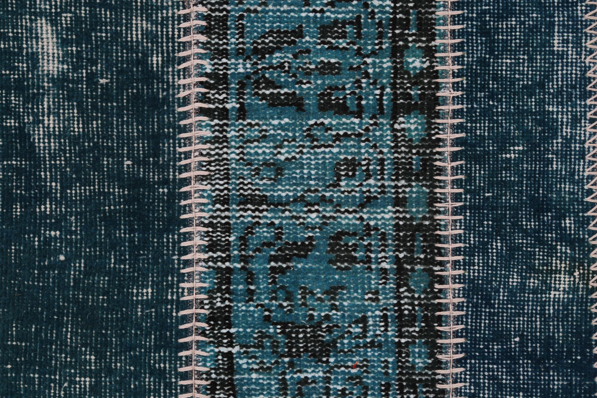 2x3 Vintage Turkish Patchwork Rug, Handmade Small Wool Cotton Accent Rug, Blue Patchwork Entryway Rug