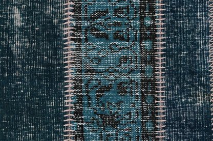2x3 Vintage Turkish Patchwork Rug, Handmade Small Wool Cotton Accent Rug, Blue Patchwork Entryway Rug