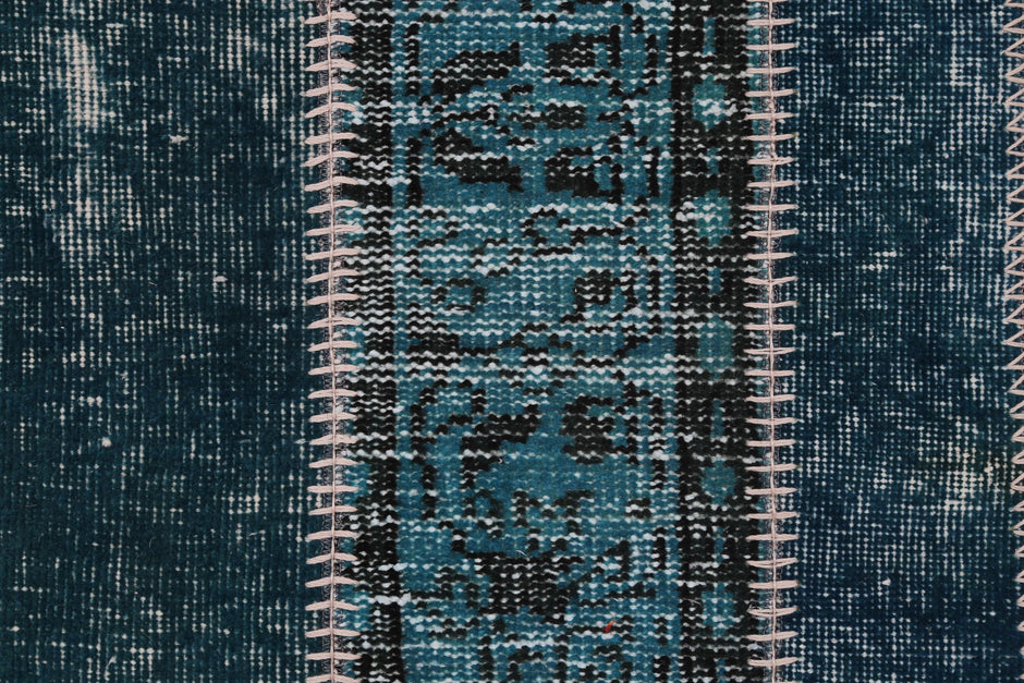 2x3 Vintage Turkish Patchwork Rug, Handmade Small Wool Cotton Accent Rug, Blue Patchwork Entryway Rug