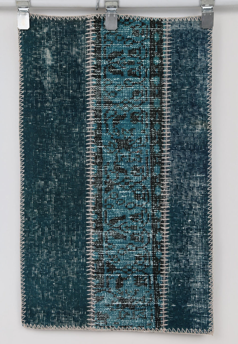 2x3 Vintage Turkish Patchwork Rug, Handmade Small Wool Cotton Accent Rug, Blue Patchwork Entryway Rug