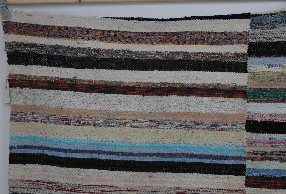 9x12 Vintage Turkish Kilim Caput Rug, Multicolor Striped Flatweave Area Rug, Handmade Cotton Wool Large Floor Carpet