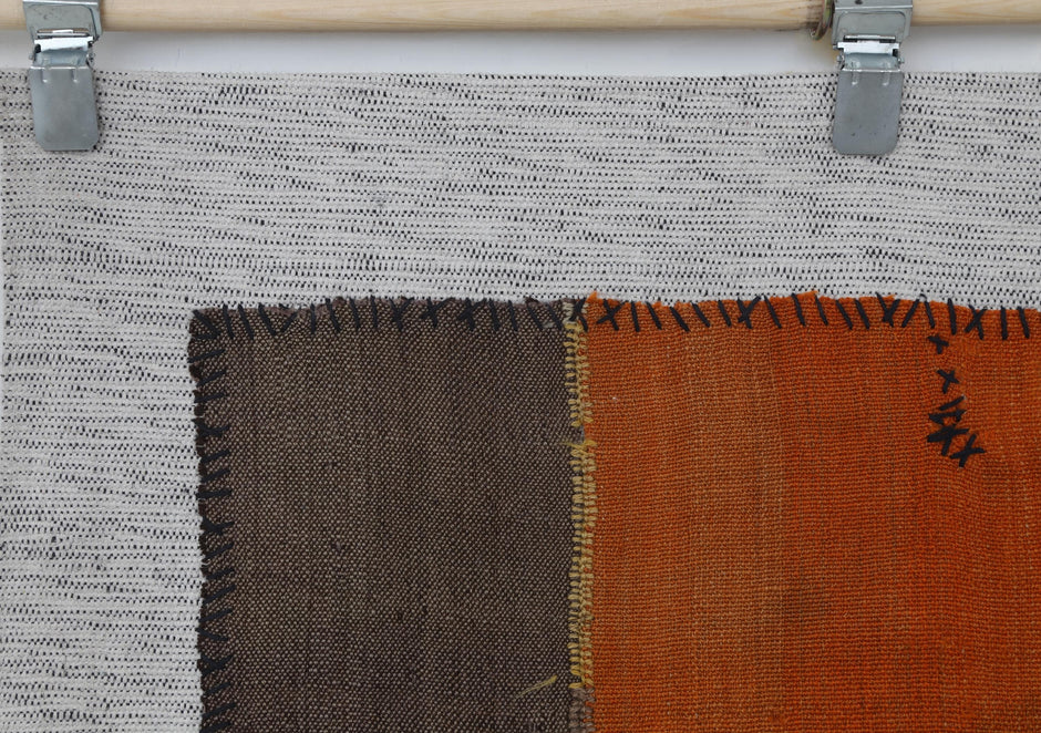 3x4 Vintage Turkish Color Block Tapestry Rug, Handwoven Wall Hanging, Multicolor Textile Fiber Art Decor
