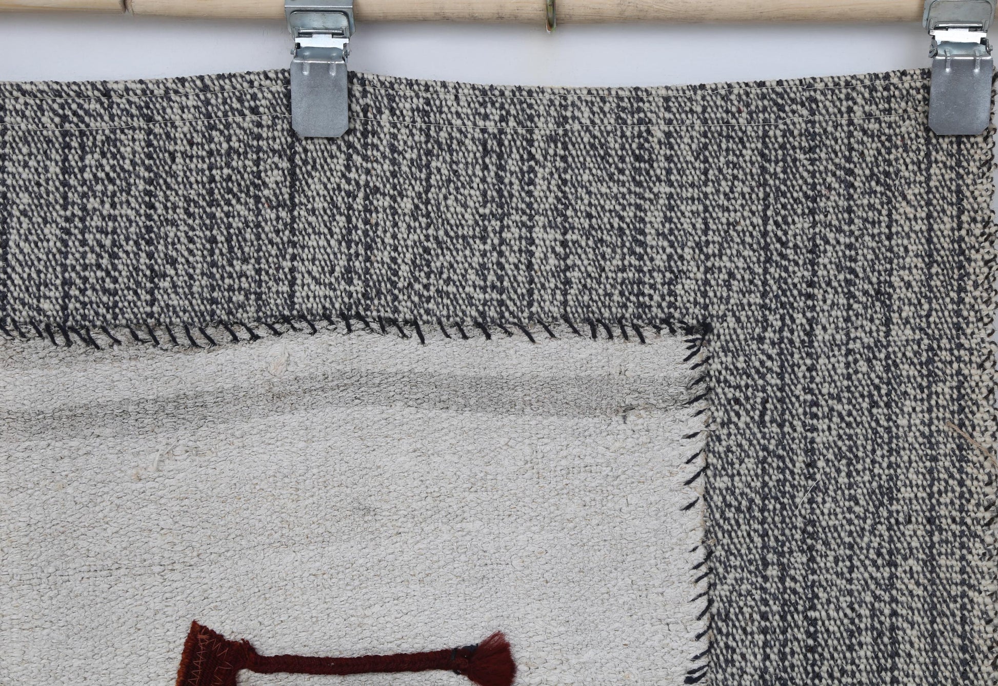 3x4 Vintage Turkish Minimalist Tapestry Rug, Handwoven Wool Hemp Wall Hanging, White Textile Fiber Art