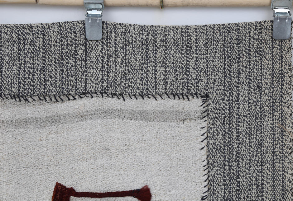 3x4 Vintage Turkish Minimalist Tapestry Rug, Handwoven Wool Hemp Wall Hanging, White Textile Fiber Art