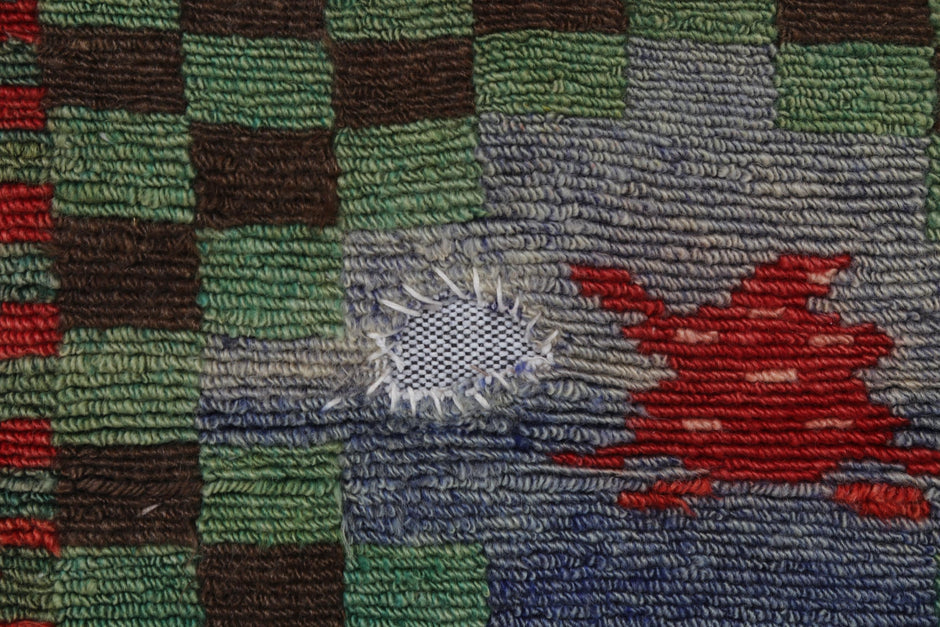 3x4 Vintage Turkish Tapestry Rug, Handmade Wool Wall Hanging, Green Red Tribal Textile Art