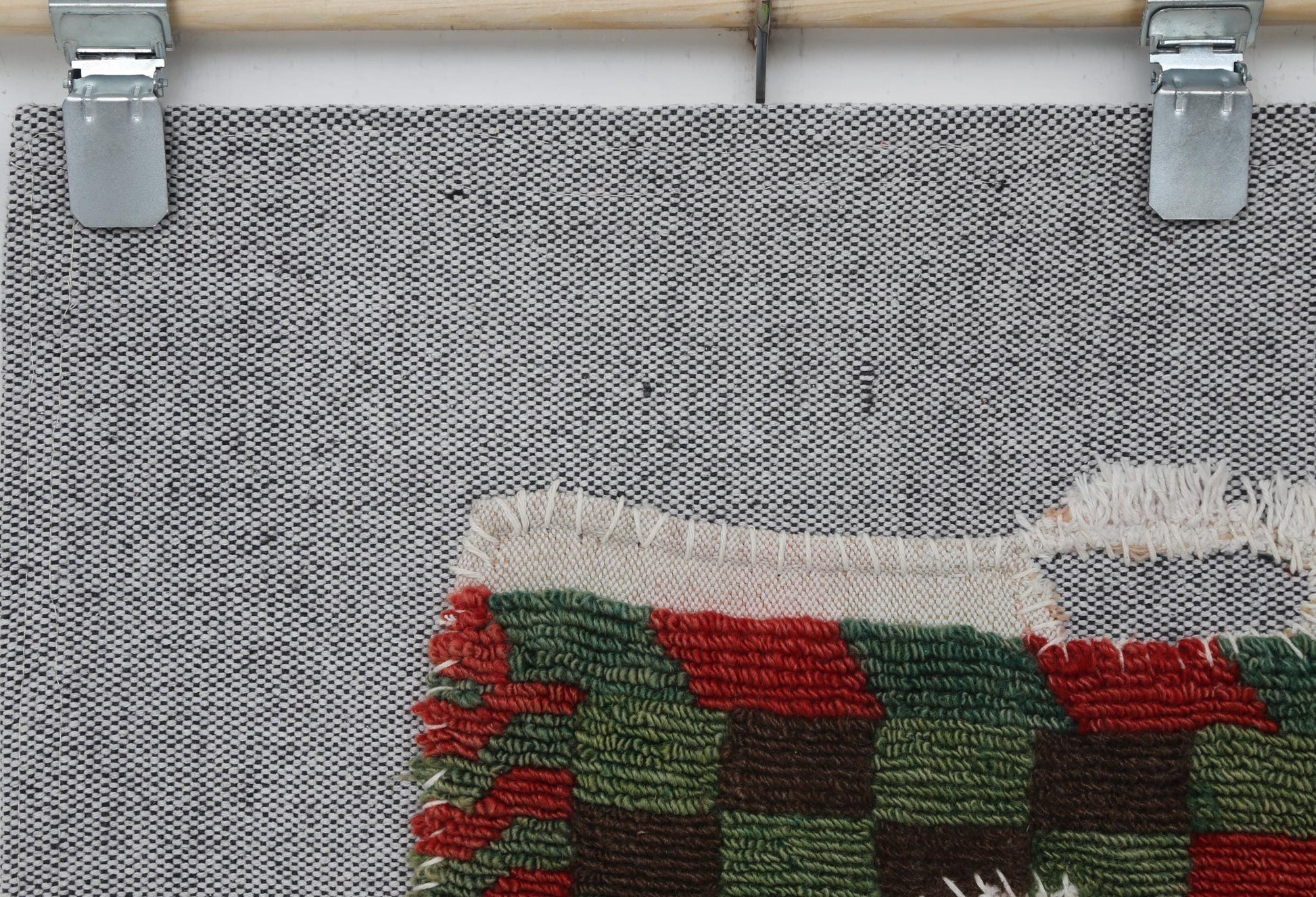 3x4 Vintage Turkish Tapestry Rug, Handmade Wool Wall Hanging, Green Red Tribal Textile Art