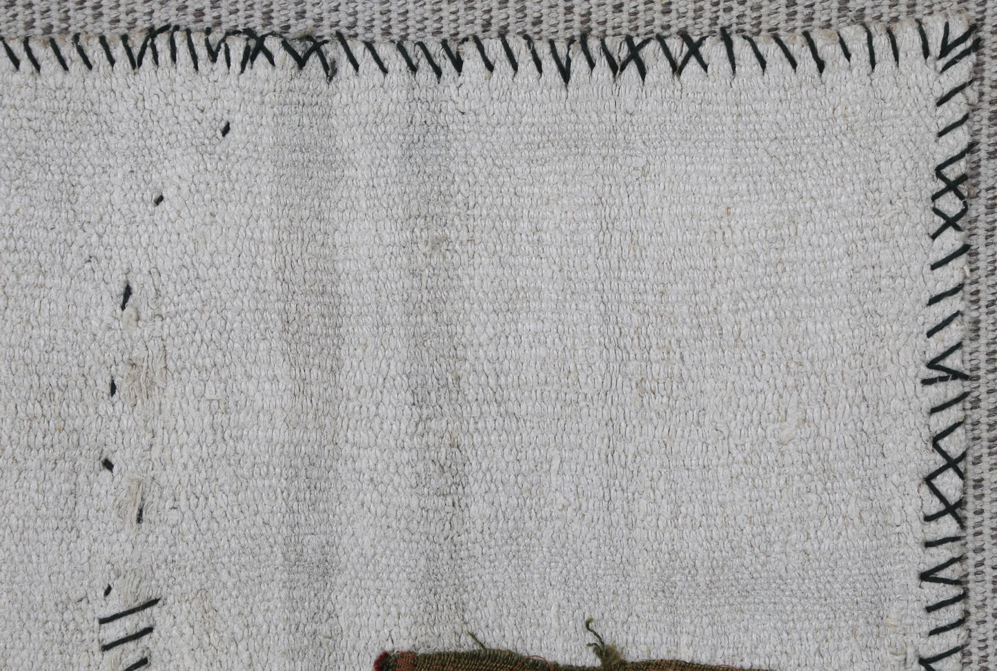 3x4 Handmade Hemp Tapestry Rug, Minimalist White Turkish Wall Hanging, Organic Fiber Textile Art