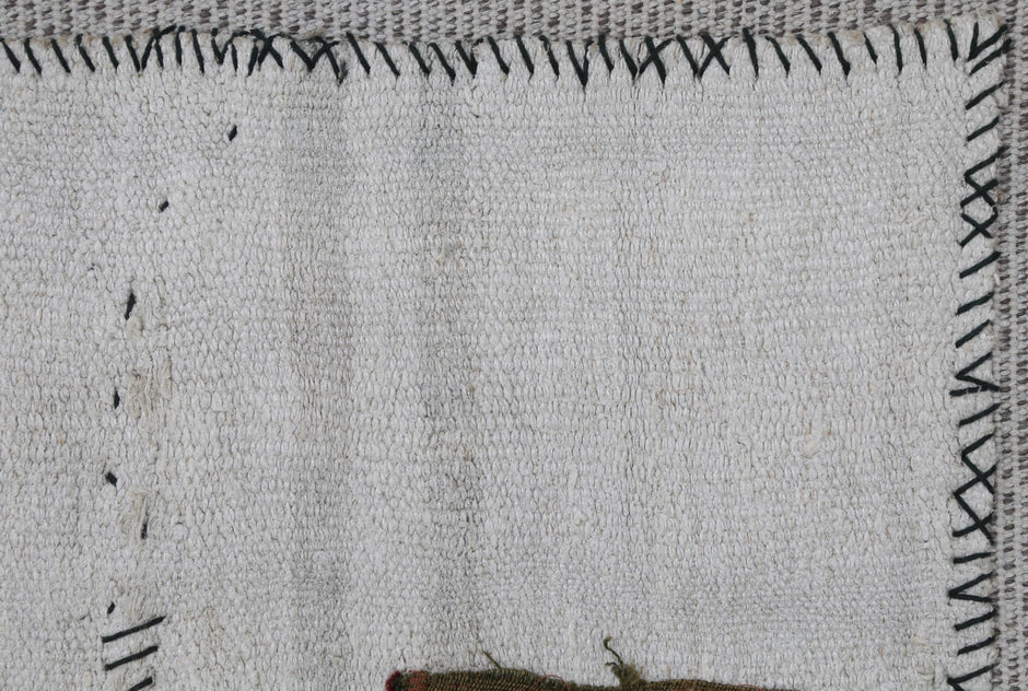 3x4 Handmade Hemp Tapestry Rug, Minimalist White Turkish Wall Hanging, Organic Fiber Textile Art