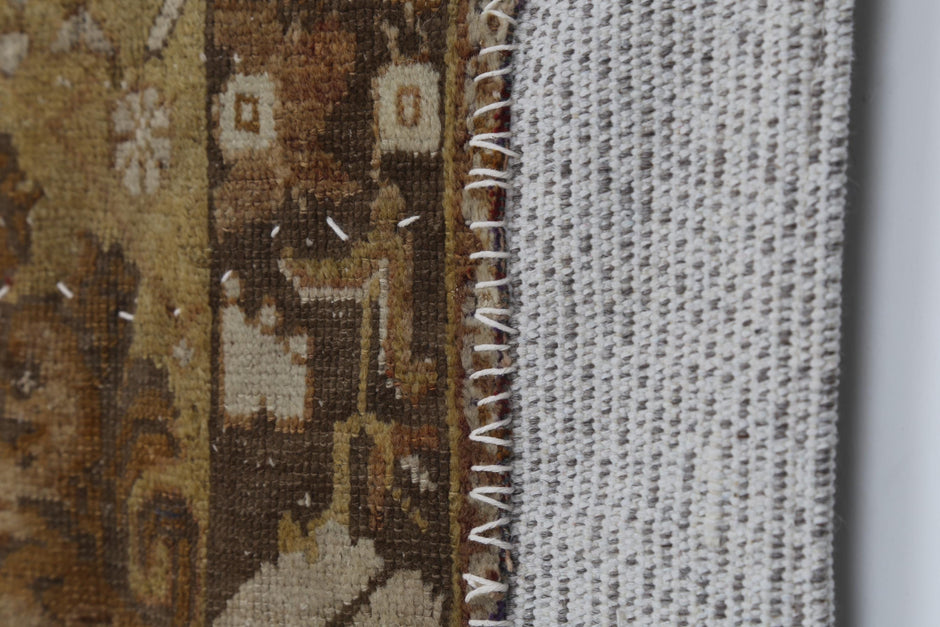 3x4 Vintage Turkish Brown Tapestry Rug, Tribal Handwoven Wool Cotton Textile, Rustic Wall Hanging